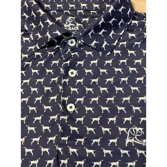 Rhoback Mens Performance Golf Polo Size M “The GSP” Short Sleeve Dog Print Navy - Picture 8 of 9